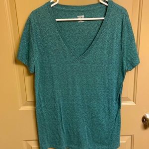 Green v-neck T-shirt